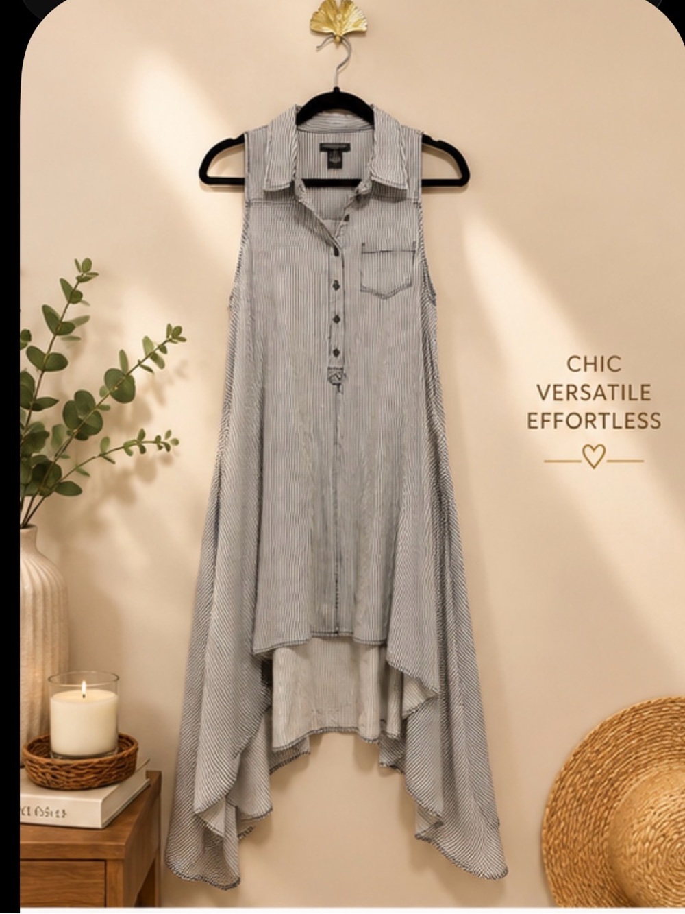 Chelsea & Theodore Blue and White Striped Asymmetrical Shirt Dress